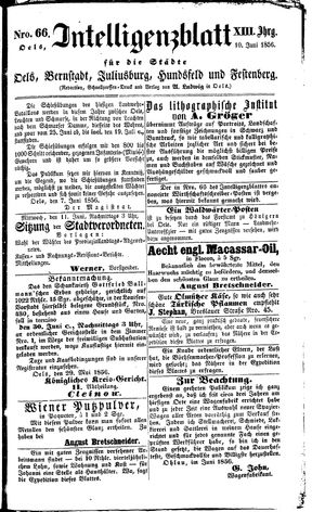 Intelligenzblatt für die Städte Oels, Bernstadt, Juliusburg, Hundsfeld und Festenberg vom 10.06.1856