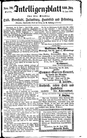 Intelligenzblatt für die Städte Oels, Bernstadt, Juliusburg, Hundsfeld und Festenberg vom 19.06.1856