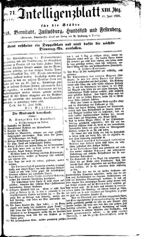Intelligenzblatt für die Städte Oels, Bernstadt, Juliusburg, Hundsfeld und Festenberg vom 21.06.1856
