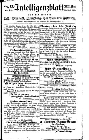 Intelligenzblatt für die Städte Oels, Bernstadt, Juliusburg, Hundsfeld und Festenberg vom 26.06.1856