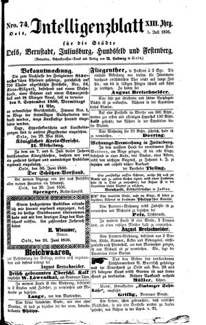 Intelligenzblatt für die Städte Oels, Bernstadt, Juliusburg, Hundsfeld und Festenberg vom 01.07.1856