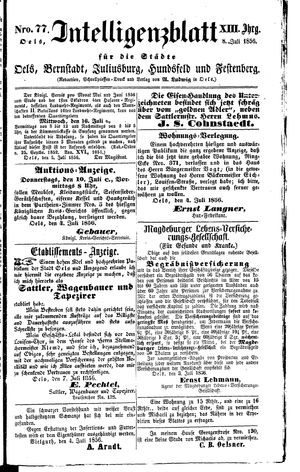 Intelligenzblatt für die Städte Oels, Bernstadt, Juliusburg, Hundsfeld und Festenberg vom 08.07.1856