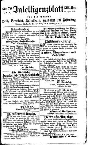 Intelligenzblatt für die Städte Oels, Bernstadt, Juliusburg, Hundsfeld und Festenberg vom 10.07.1856