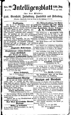 Intelligenzblatt für die Städte Oels, Bernstadt, Juliusburg, Hundsfeld und Festenberg vom 15.07.1856