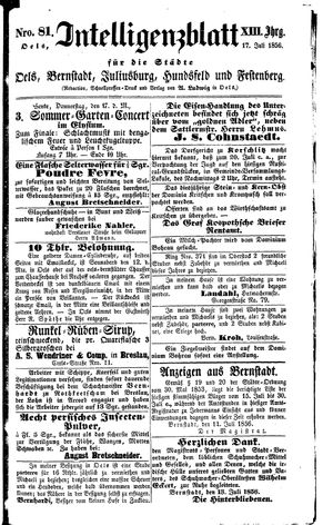 Intelligenzblatt für die Städte Oels, Bernstadt, Juliusburg, Hundsfeld und Festenberg vom 17.07.1856