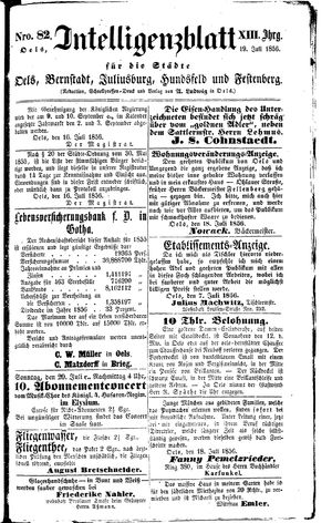 Intelligenzblatt für die Städte Oels, Bernstadt, Juliusburg, Hundsfeld und Festenberg on Jul 19, 1856