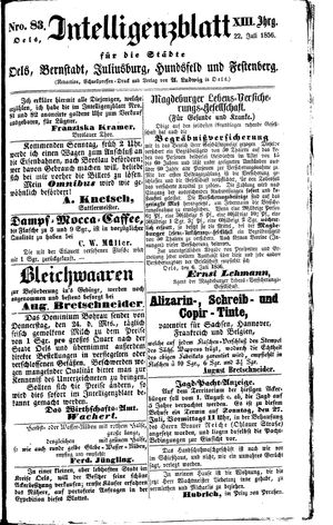 Intelligenzblatt für die Städte Oels, Bernstadt, Juliusburg, Hundsfeld und Festenberg vom 22.07.1856