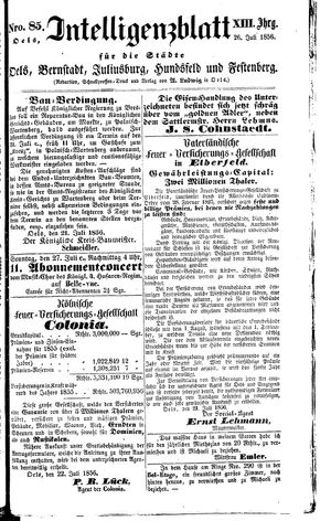 Intelligenzblatt für die Städte Oels, Bernstadt, Juliusburg, Hundsfeld und Festenberg vom 26.07.1856