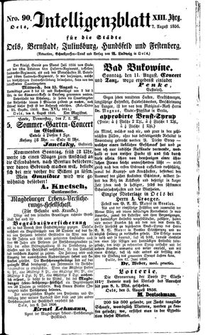 Intelligenzblatt für die Städte Oels, Bernstadt, Juliusburg, Hundsfeld und Festenberg vom 07.08.1856
