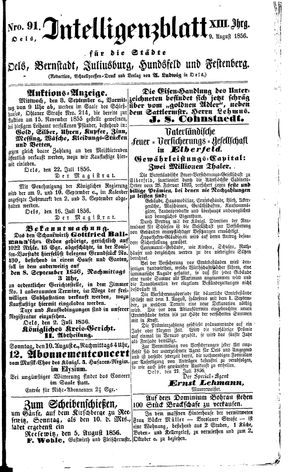 Intelligenzblatt für die Städte Oels, Bernstadt, Juliusburg, Hundsfeld und Festenberg vom 09.08.1856