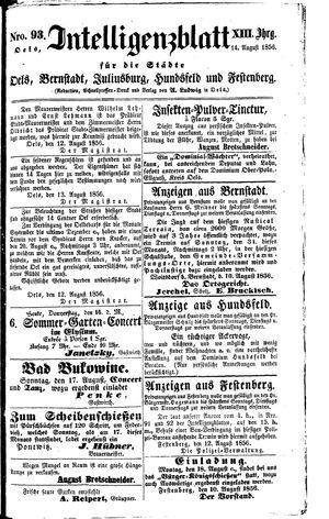 Intelligenzblatt für die Städte Oels, Bernstadt, Juliusburg, Hundsfeld und Festenberg vom 14.08.1856