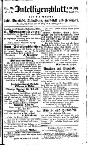 Intelligenzblatt für die Städte Oels, Bernstadt, Juliusburg, Hundsfeld und Festenberg vom 16.08.1856