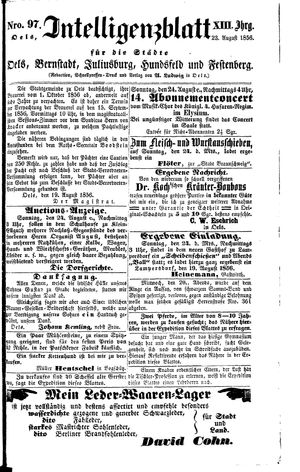 Intelligenzblatt für die Städte Oels, Bernstadt, Juliusburg, Hundsfeld und Festenberg vom 23.08.1856