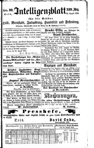 Intelligenzblatt für die Städte Oels, Bernstadt, Juliusburg, Hundsfeld und Festenberg vom 28.08.1856