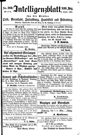 Intelligenzblatt für die Städte Oels, Bernstadt, Juliusburg, Hundsfeld und Festenberg vom 06.09.1856