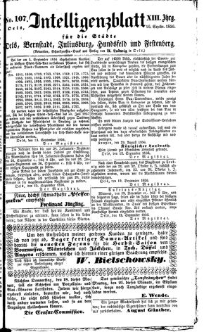 Intelligenzblatt für die Städte Oels, Bernstadt, Juliusburg, Hundsfeld und Festenberg vom 16.09.1856