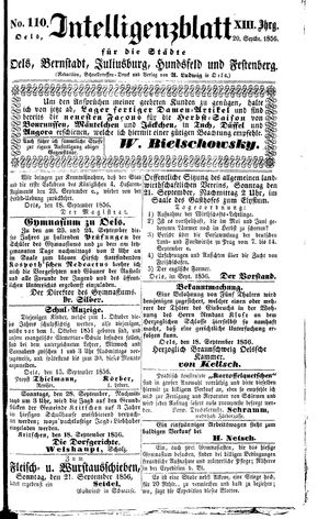 Intelligenzblatt für die Städte Oels, Bernstadt, Juliusburg, Hundsfeld und Festenberg on Sep 20, 1856
