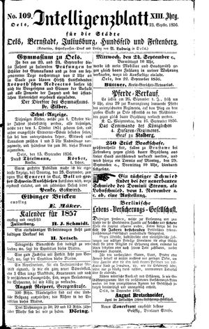 Intelligenzblatt für die Städte Oels, Bernstadt, Juliusburg, Hundsfeld und Festenberg vom 23.09.1856