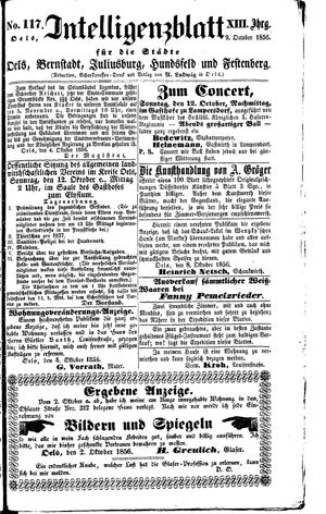 Intelligenzblatt für die Städte Oels, Bernstadt, Juliusburg, Hundsfeld und Festenberg vom 09.10.1856