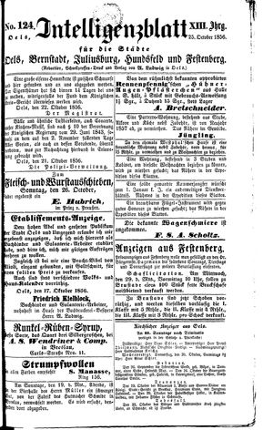 Intelligenzblatt für die Städte Oels, Bernstadt, Juliusburg, Hundsfeld und Festenberg vom 25.10.1856