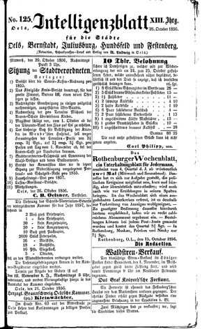 Intelligenzblatt für die Städte Oels, Bernstadt, Juliusburg, Hundsfeld und Festenberg on Oct 28, 1856