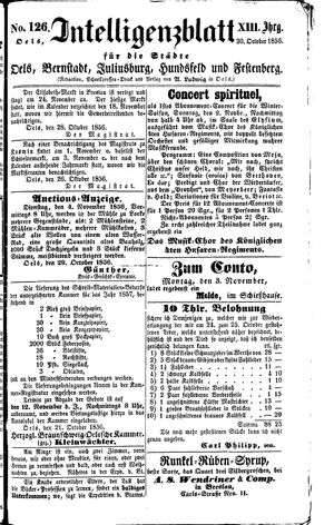 Intelligenzblatt für die Städte Oels, Bernstadt, Juliusburg, Hundsfeld und Festenberg vom 30.10.1856