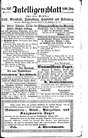 Intelligenzblatt für die Städte Oels, Bernstadt, Juliusburg, Hundsfeld und Festenberg vom 01.11.1856