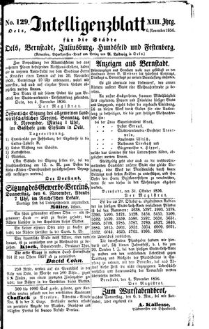 Intelligenzblatt für die Städte Oels, Bernstadt, Juliusburg, Hundsfeld und Festenberg vom 06.11.1856