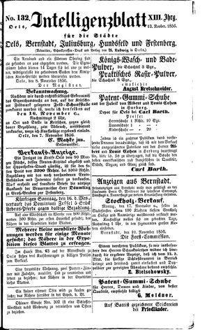Intelligenzblatt für die Städte Oels, Bernstadt, Juliusburg, Hundsfeld und Festenberg vom 13.11.1856