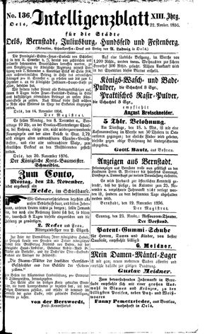 Intelligenzblatt für die Städte Oels, Bernstadt, Juliusburg, Hundsfeld und Festenberg vom 22.11.1856