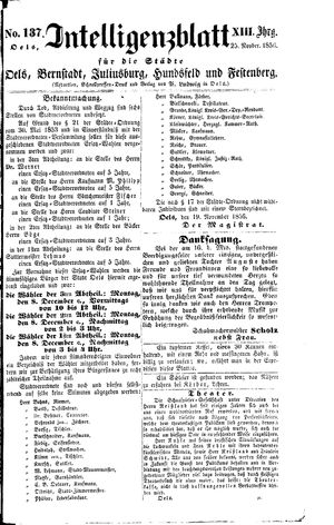 Intelligenzblatt für die Städte Oels, Bernstadt, Juliusburg, Hundsfeld und Festenberg vom 25.11.1856