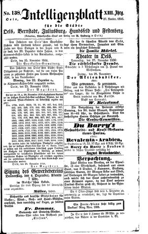 Intelligenzblatt für die Städte Oels, Bernstadt, Juliusburg, Hundsfeld und Festenberg vom 27.11.1856