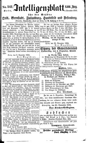 Intelligenzblatt für die Städte Oels, Bernstadt, Juliusburg, Hundsfeld und Festenberg vom 04.12.1856