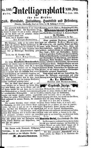 Intelligenzblatt für die Städte Oels, Bernstadt, Juliusburg, Hundsfeld und Festenberg vom 13.12.1856