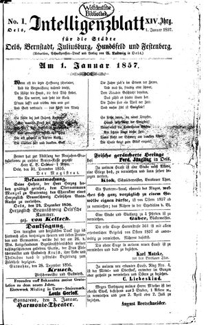 Intelligenzblatt für die Städte Oels, Bernstadt, Juliusburg, Hundsfeld und Festenberg vom 01.01.1857