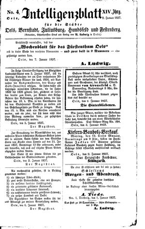 Intelligenzblatt für die Städte Oels, Bernstadt, Juliusburg, Hundsfeld und Festenberg vom 08.01.1857