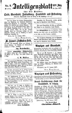 Intelligenzblatt für die Städte Oels, Bernstadt, Juliusburg, Hundsfeld und Festenberg vom 20.01.1857