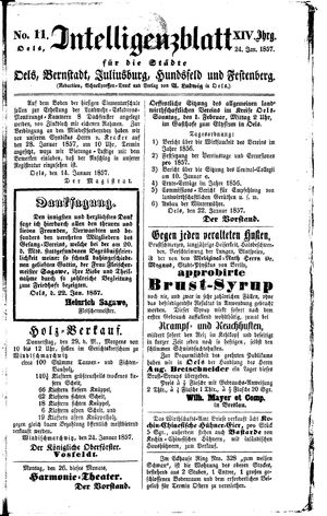 Intelligenzblatt für die Städte Oels, Bernstadt, Juliusburg, Hundsfeld und Festenberg vom 24.01.1857