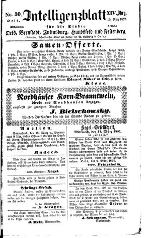 Intelligenzblatt für die Städte Oels, Bernstadt, Juliusburg, Hundsfeld und Festenberg vom 10.03.1857