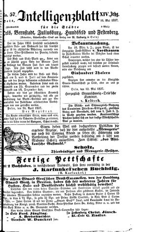Intelligenzblatt für die Städte Oels, Bernstadt, Juliusburg, Hundsfeld und Festenberg vom 16.05.1857