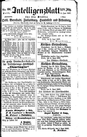 Intelligenzblatt für die Städte Oels, Bernstadt, Juliusburg, Hundsfeld und Festenberg vom 11.06.1857