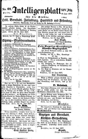 Intelligenzblatt für die Städte Oels, Bernstadt, Juliusburg, Hundsfeld und Festenberg vom 16.06.1857