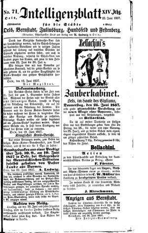 Intelligenzblatt für die Städte Oels, Bernstadt, Juliusburg, Hundsfeld und Festenberg vom 23.06.1857