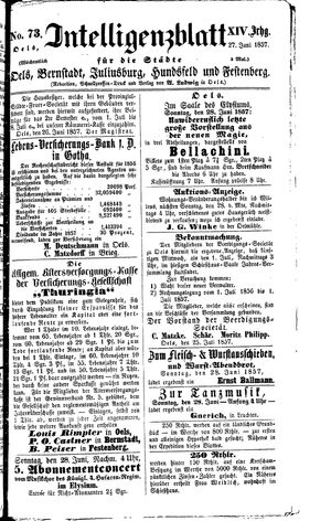 Intelligenzblatt für die Städte Oels, Bernstadt, Juliusburg, Hundsfeld und Festenberg on Jun 27, 1857