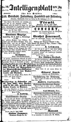 Intelligenzblatt für die Städte Oels, Bernstadt, Juliusburg, Hundsfeld und Festenberg on Jul 4, 1857