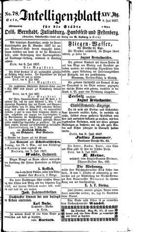 Intelligenzblatt für die Städte Oels, Bernstadt, Juliusburg, Hundsfeld und Festenberg vom 09.07.1857
