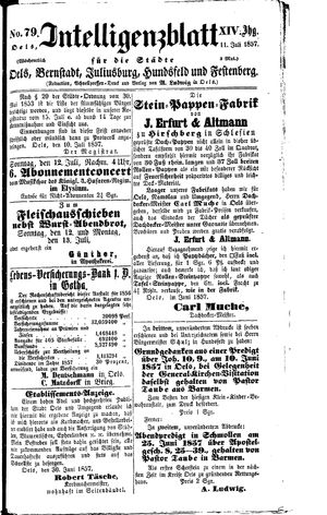 Intelligenzblatt für die Städte Oels, Bernstadt, Juliusburg, Hundsfeld und Festenberg vom 11.07.1857