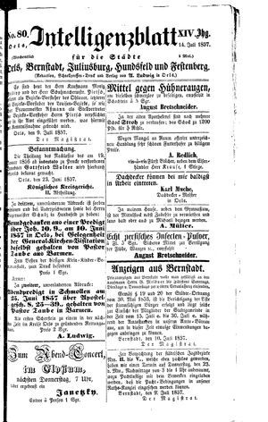 Intelligenzblatt für die Städte Oels, Bernstadt, Juliusburg, Hundsfeld und Festenberg vom 14.07.1857