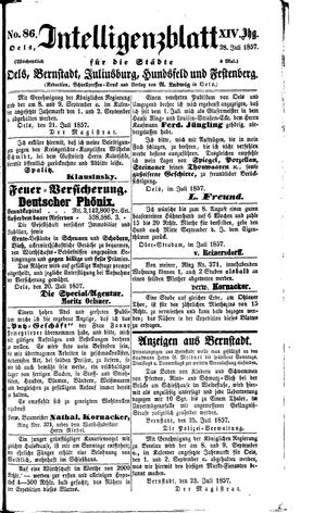 Intelligenzblatt für die Städte Oels, Bernstadt, Juliusburg, Hundsfeld und Festenberg vom 28.07.1857