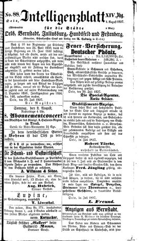 Intelligenzblatt für die Städte Oels, Bernstadt, Juliusburg, Hundsfeld und Festenberg vom 01.08.1857